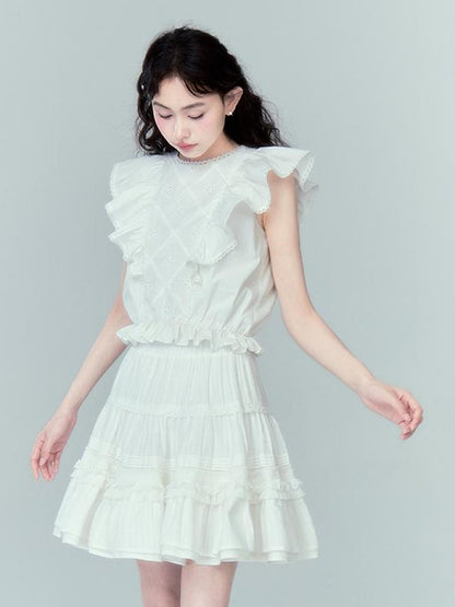 DIDDI MODA Sweetheart Ruffle Sleeve Cotton Top