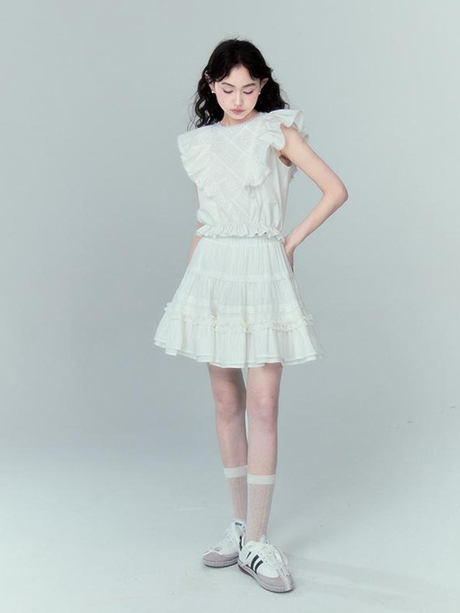 DIDDI MODA Sweetheart Ruffle Sleeve Cotton Top