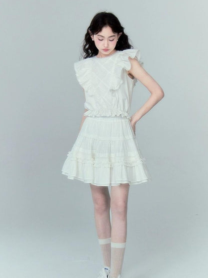 DIDDI MODA Sweetheart Ruffle Sleeve Cotton Top
