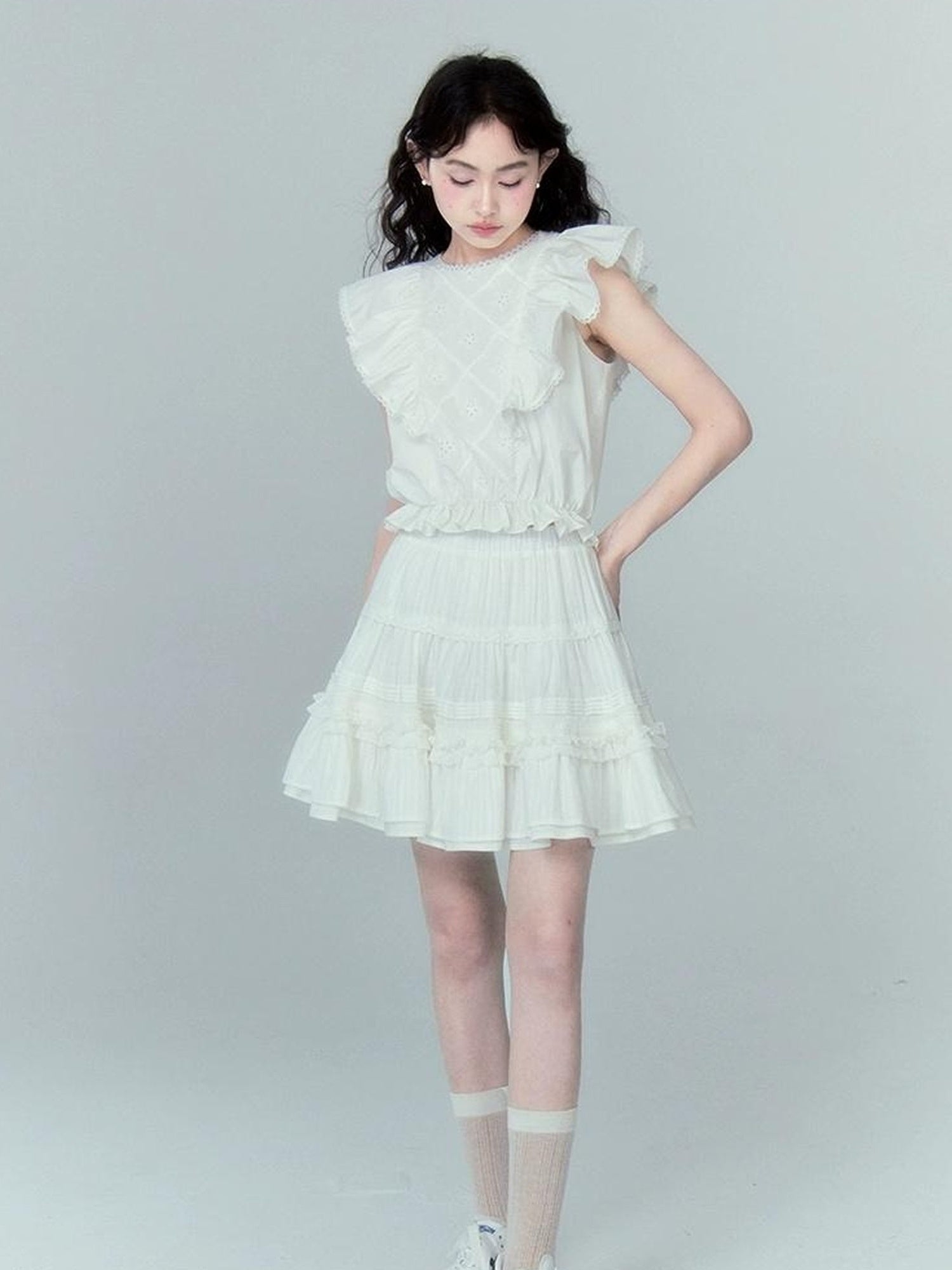 DIDDI MODA Sweetheart Ruffle Sleeve Cotton Top