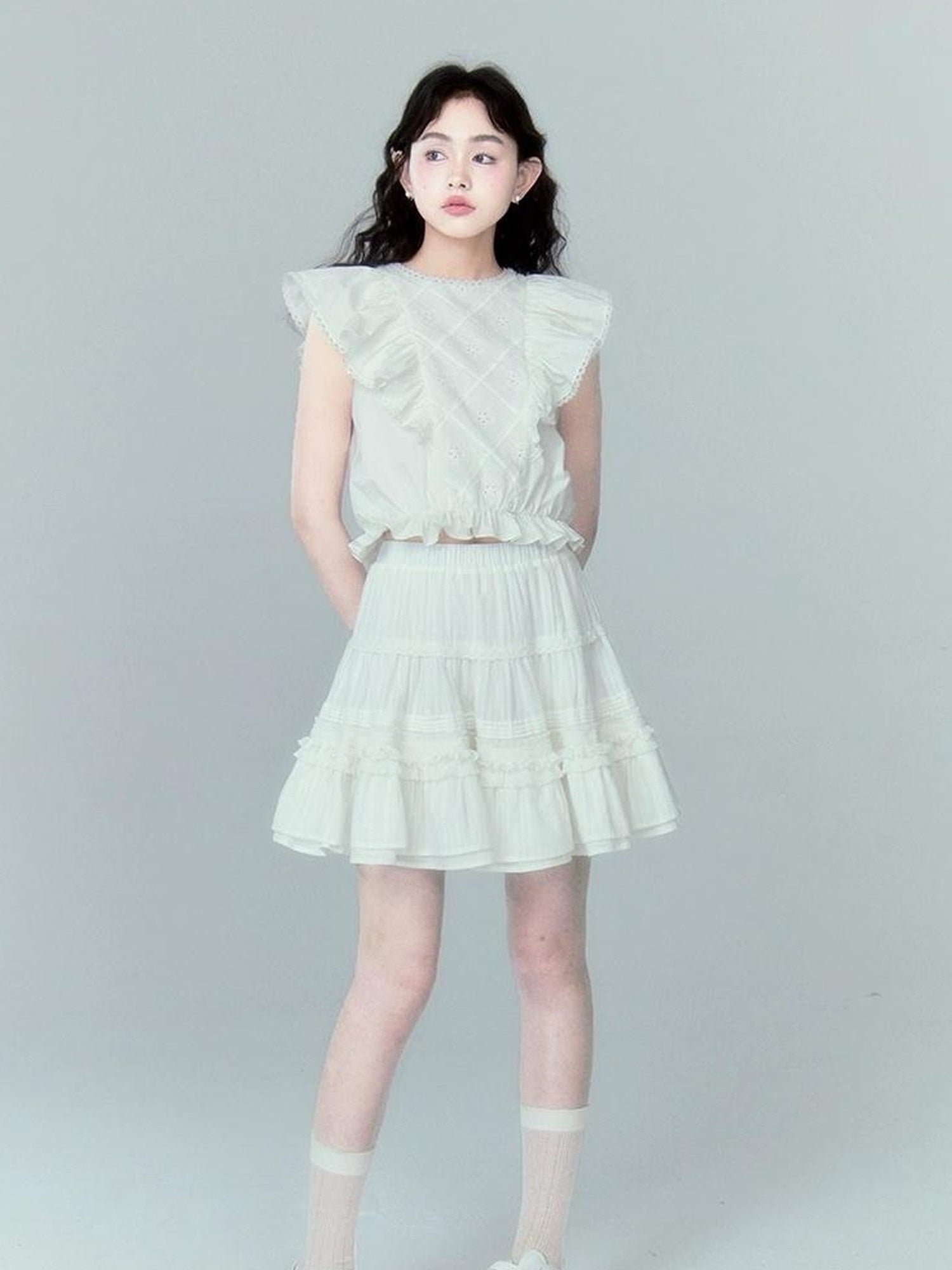 DIDDI MODA Sweetheart Ruffle Sleeve Cotton Top