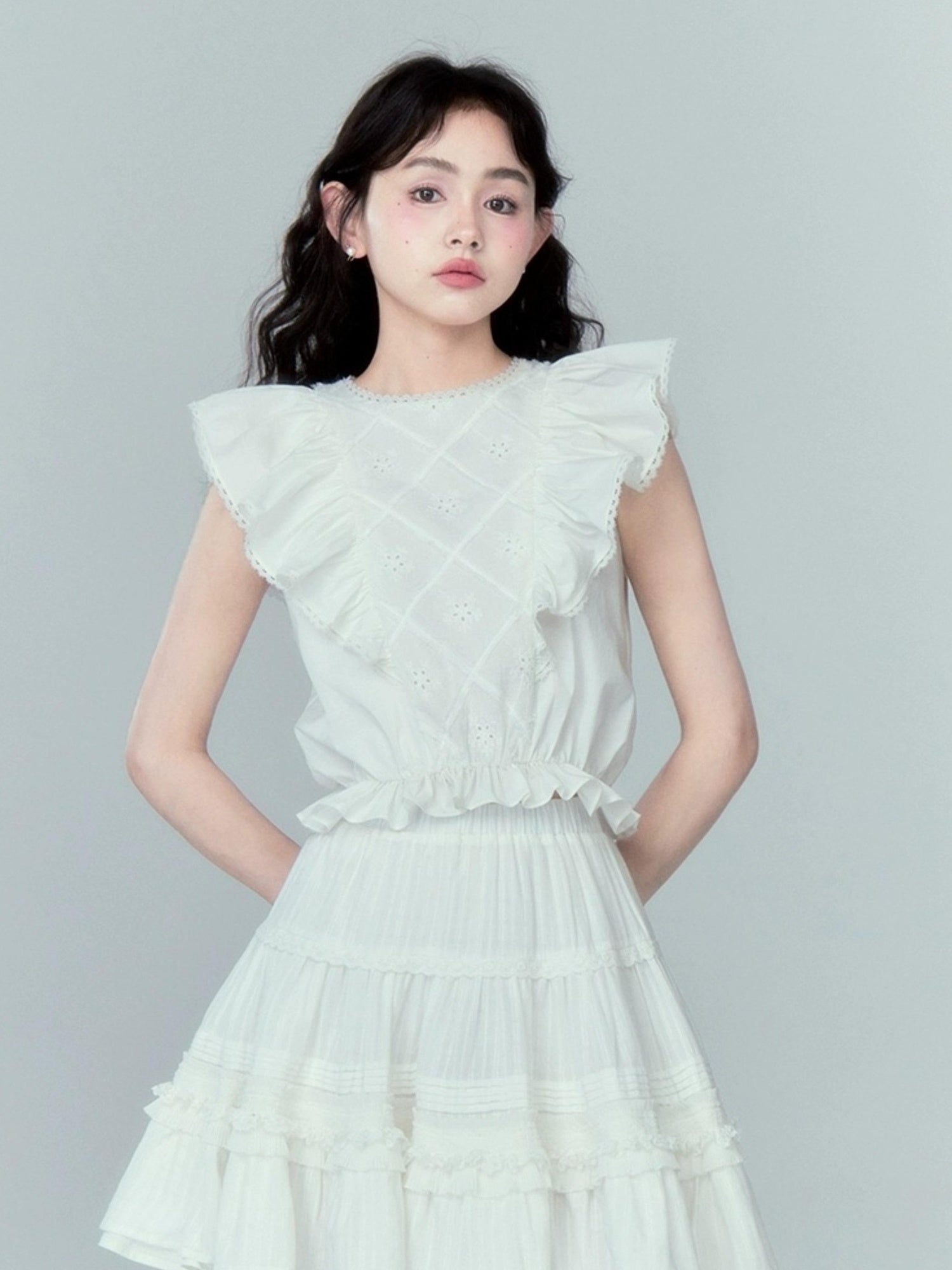 DIDDI MODA Sweetheart Ruffle Sleeve Cotton Top