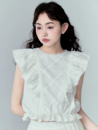 DIDDI MODA Sweetheart Ruffle Sleeve Cotton Top