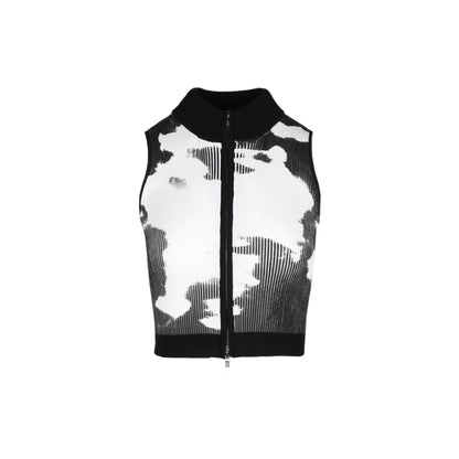 ALINNV STUDIO Double Zip Print Knit Vest Cropped Cardigan