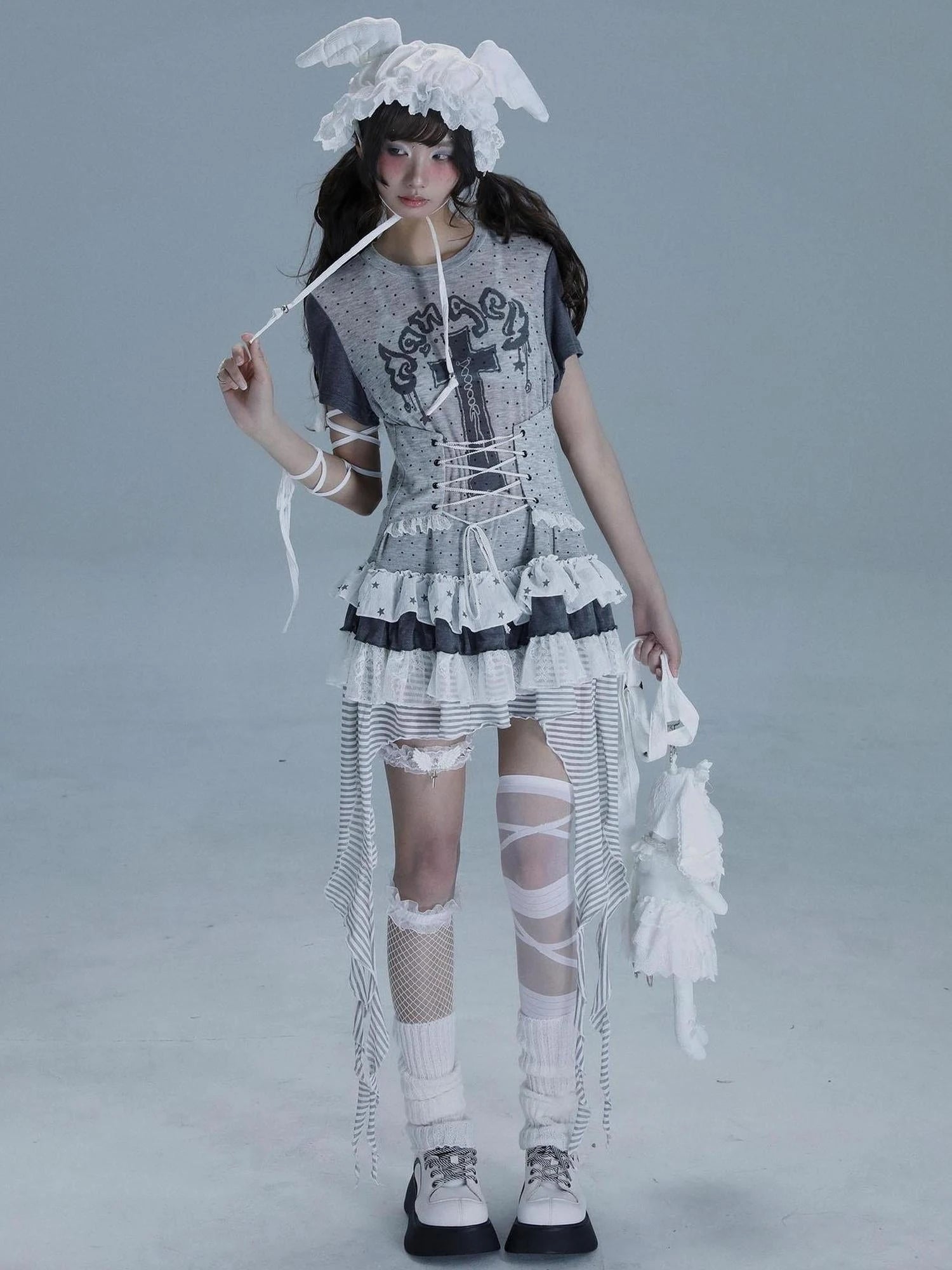 Tear Garden Asymmetrical Lace Tee Dress