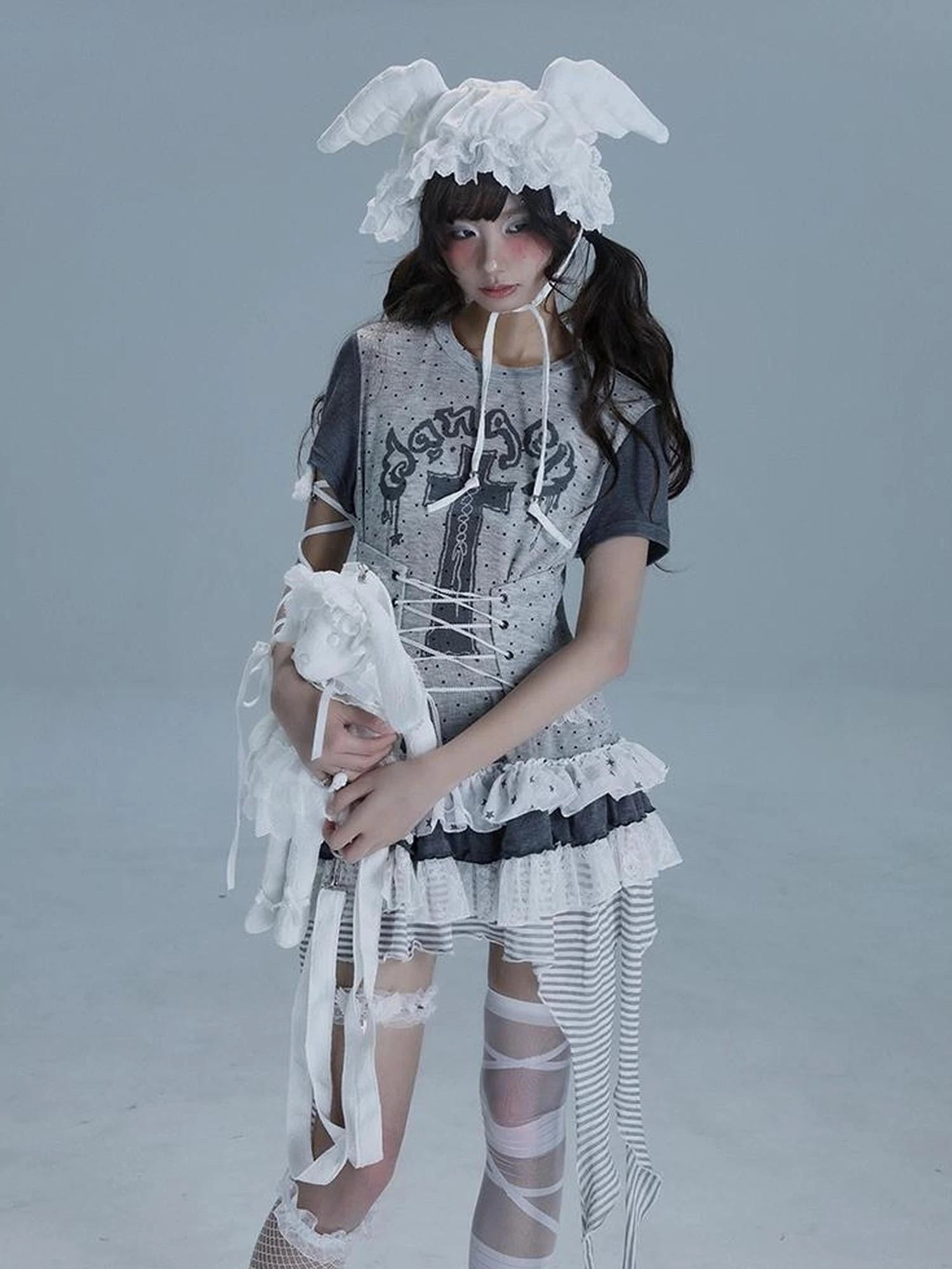 Tear Garden Asymmetrical Lace Tee Dress