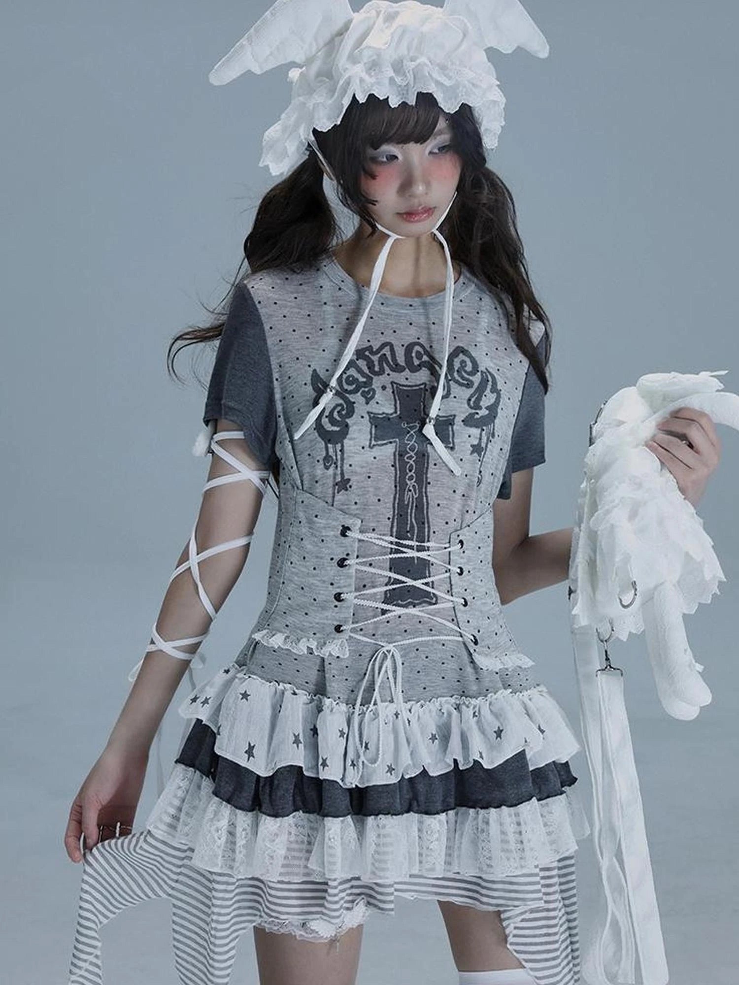 Tear Garden Asymmetrical Lace Tee Dress