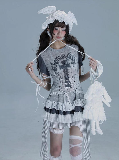 Tear Garden Asymmetrical Lace Tee Dress