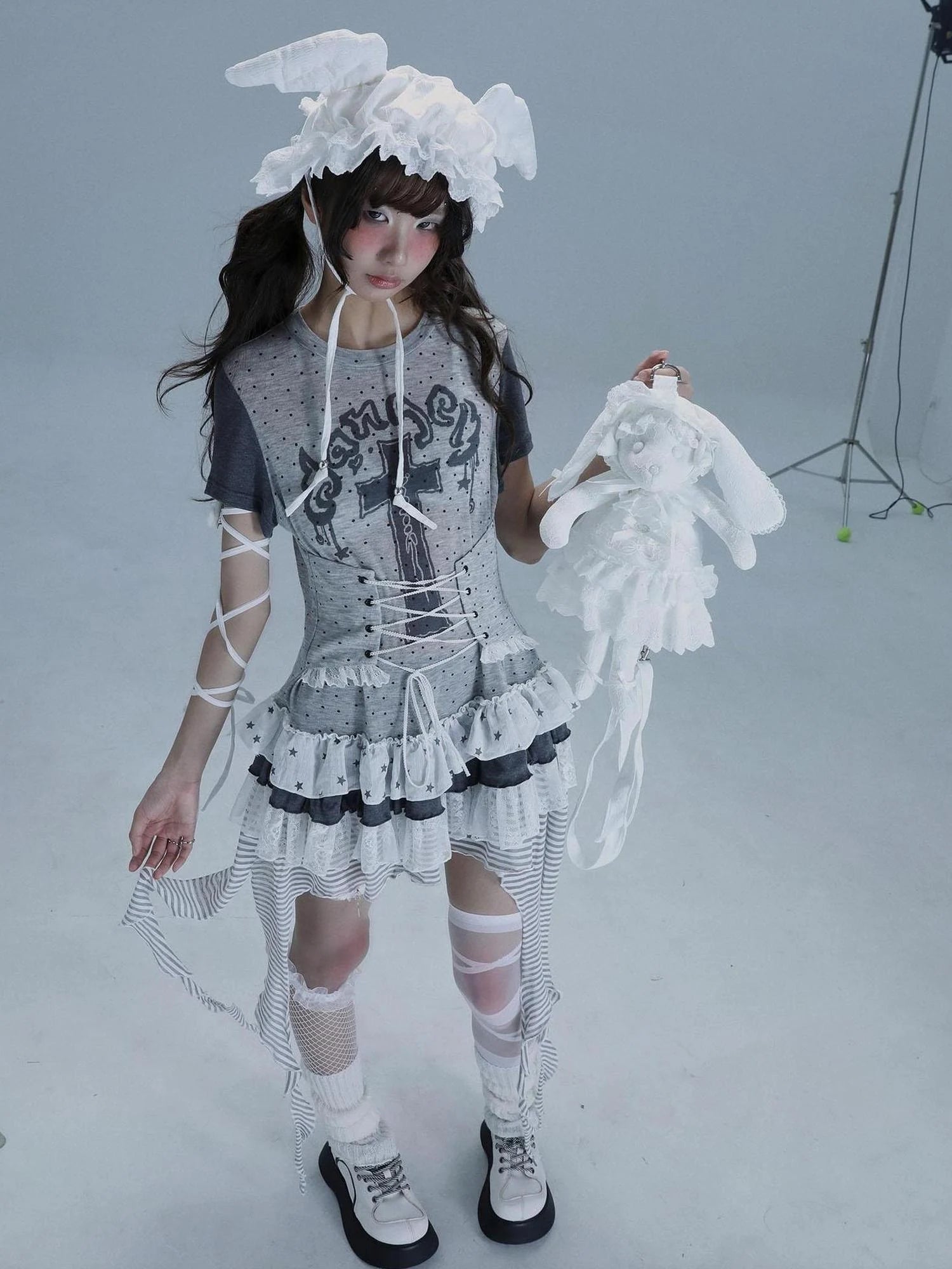 Tear Garden Asymmetrical Lace Tee Dress