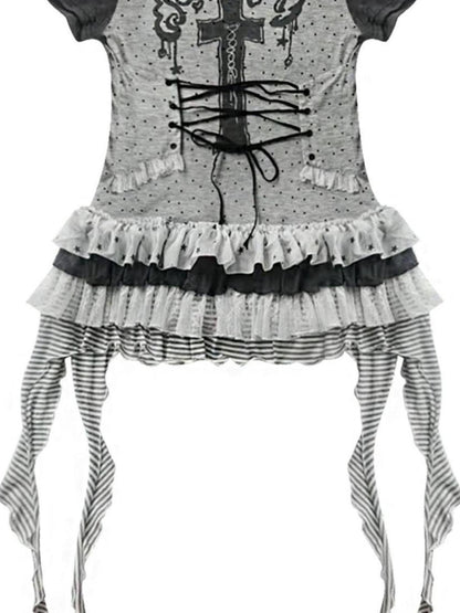 WSW WUSHENWU Tear Garden Asymmetrical Lace Tee Dress