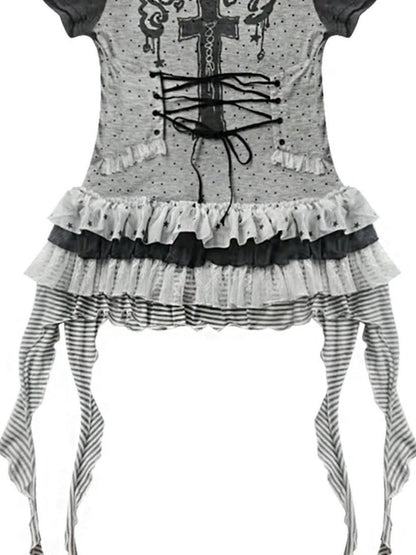 Tear Garden Asymmetrical Lace Tee Dress