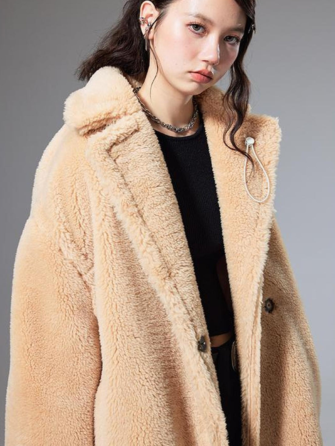 DIDDI MODA Teddy Bear Floral Patch Overcoat