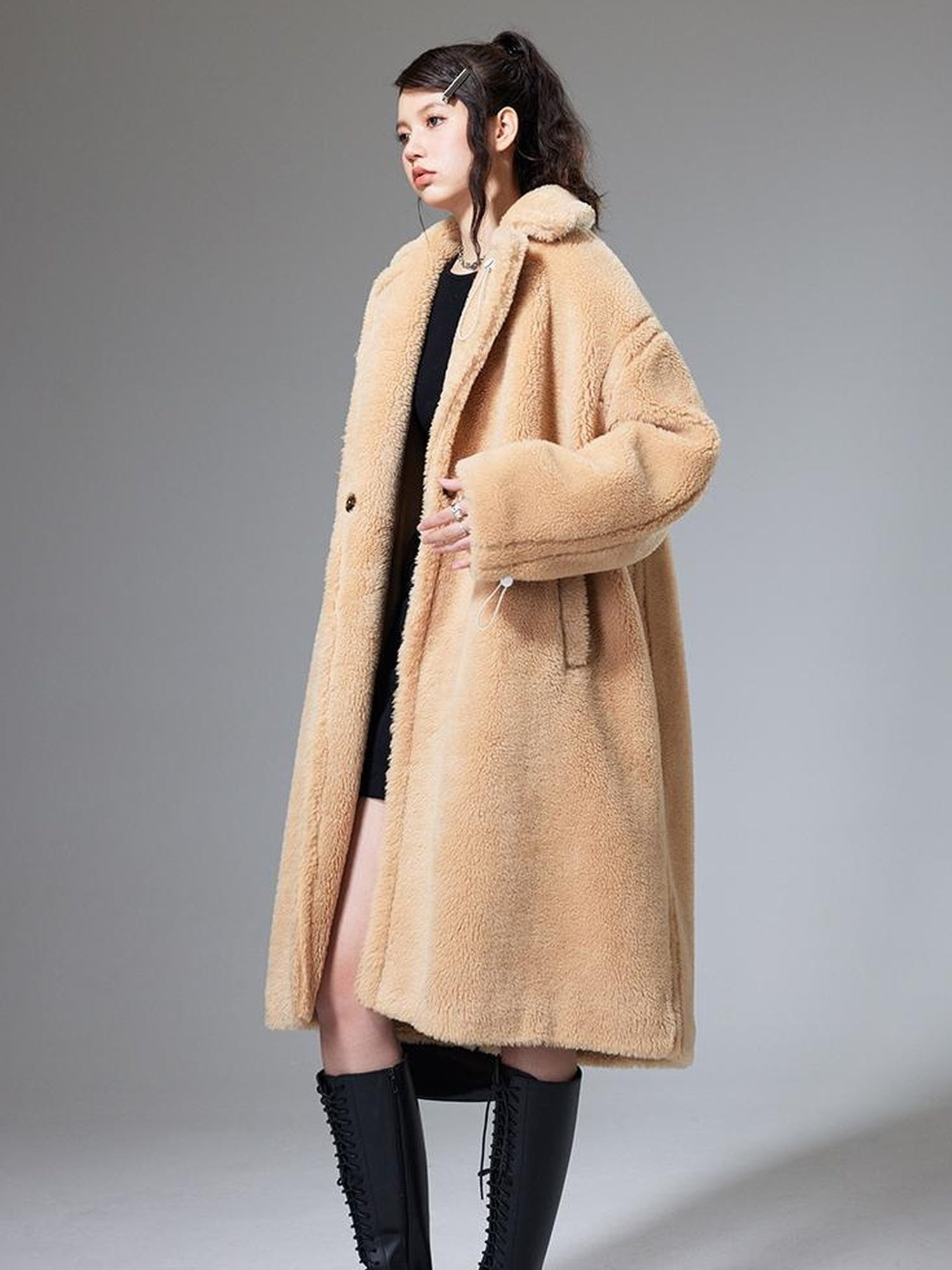 DIDDI MODA Teddy Bear Floral Patch Overcoat
