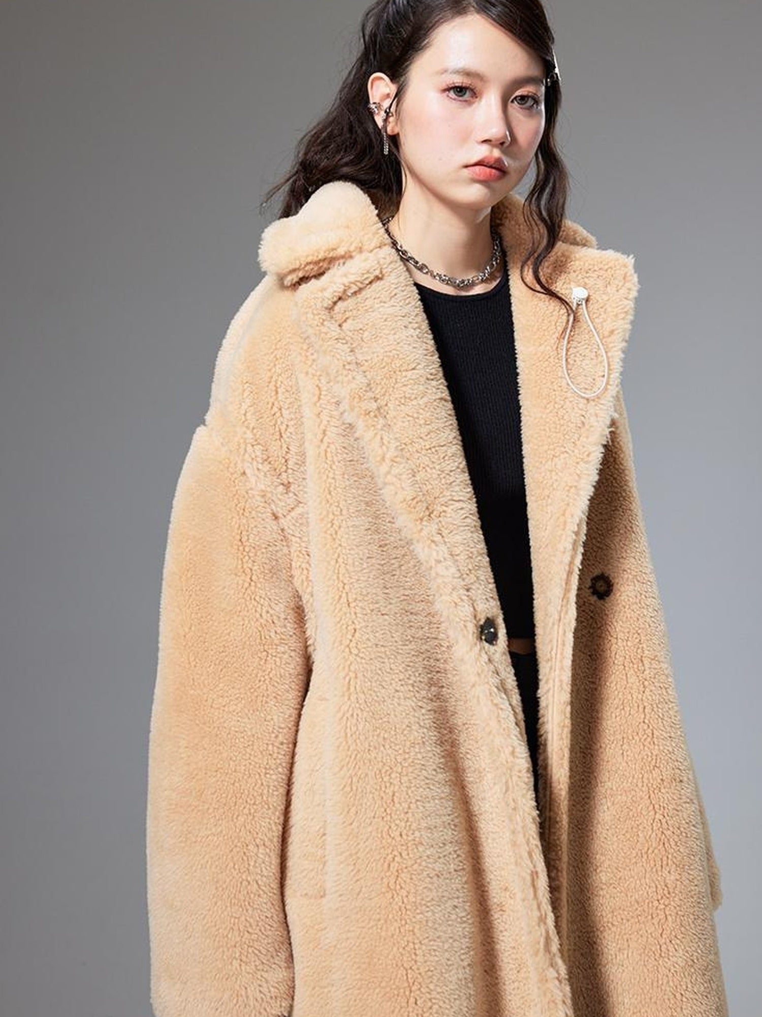 DIDDI MODA Teddy Bear Floral Patch Overcoat