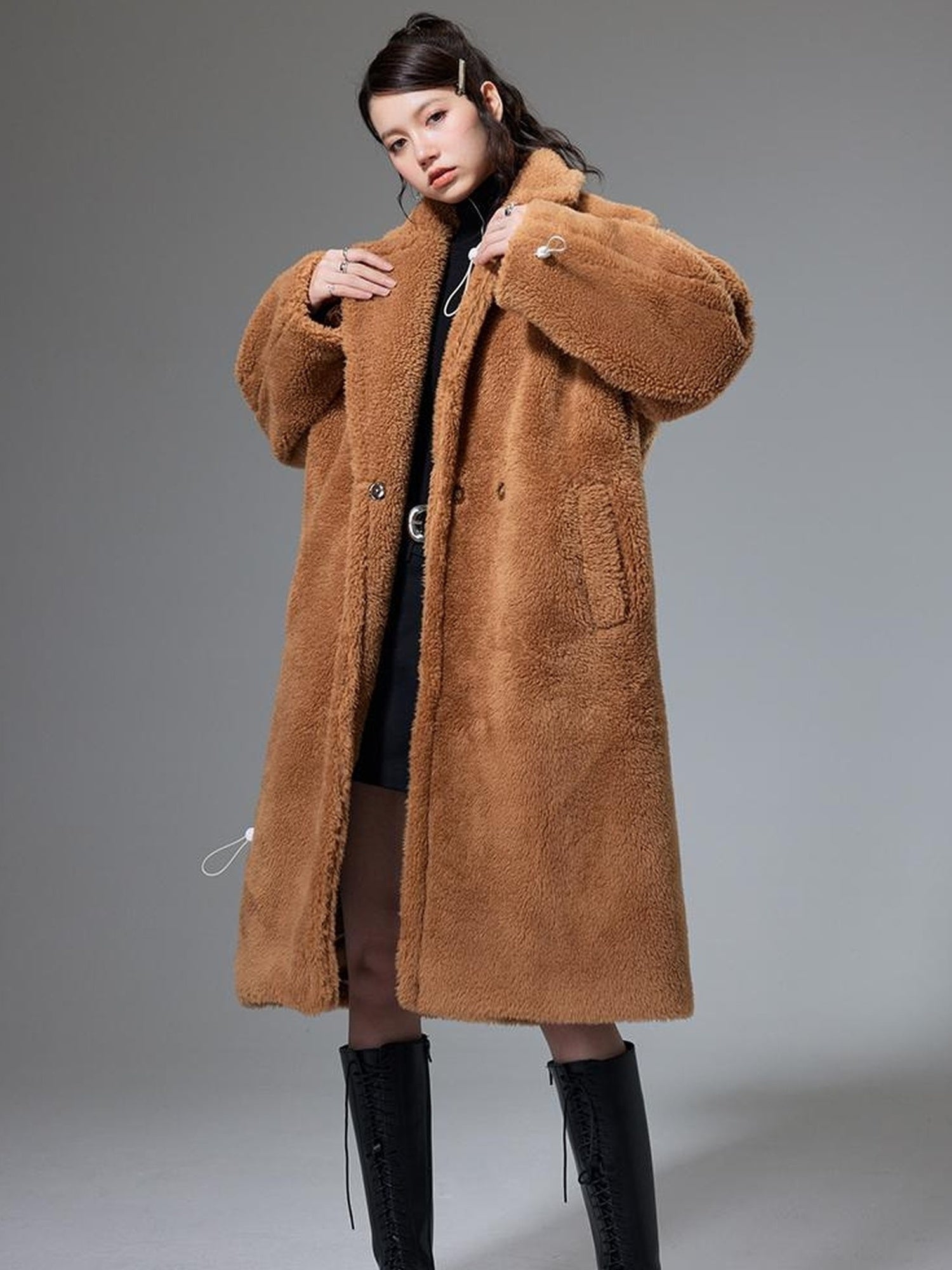 DIDDI MODA Teddy Bear Floral Patch Overcoat
