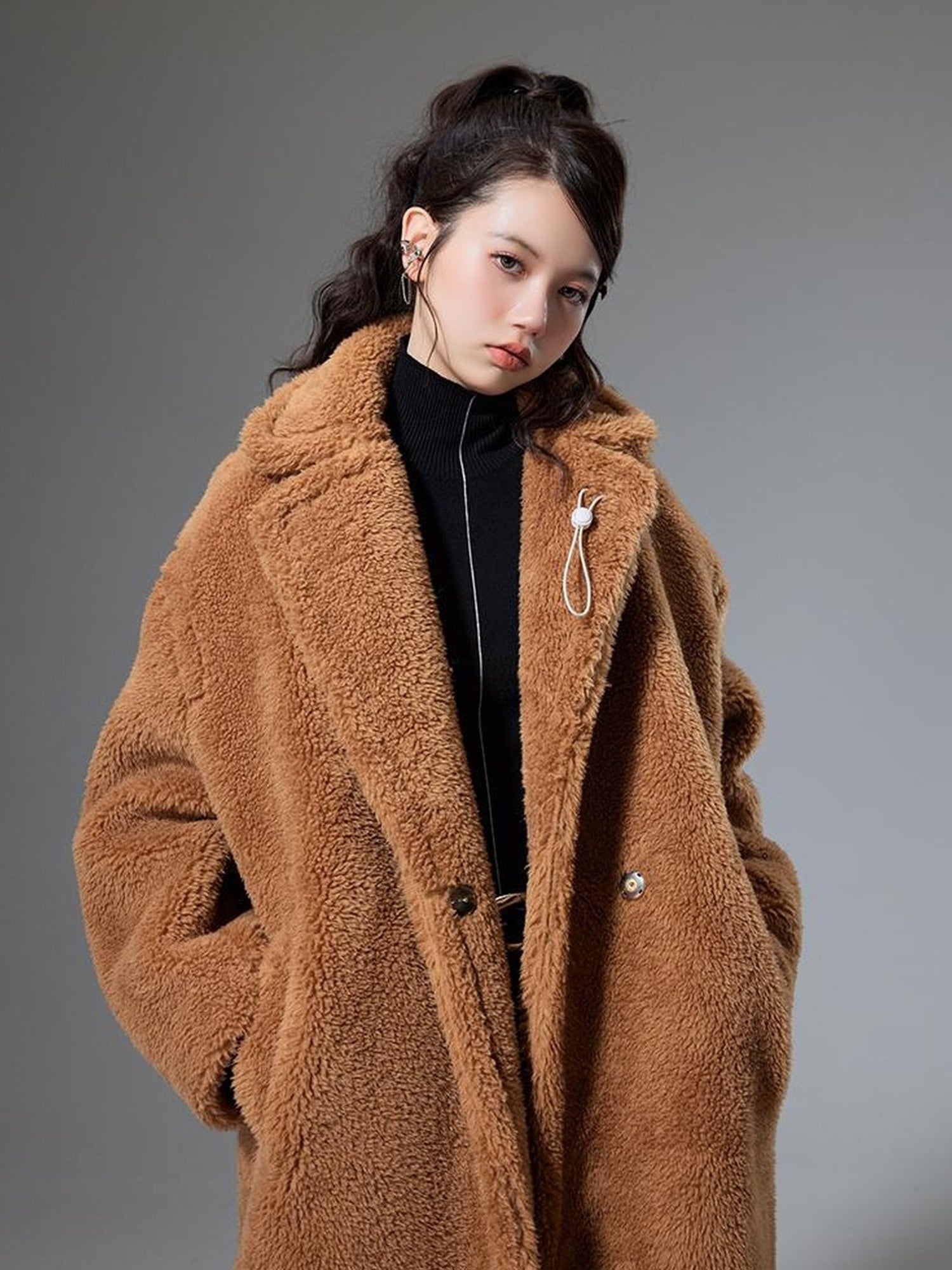 DIDDI MODA Teddy Bear Floral Patch Overcoat