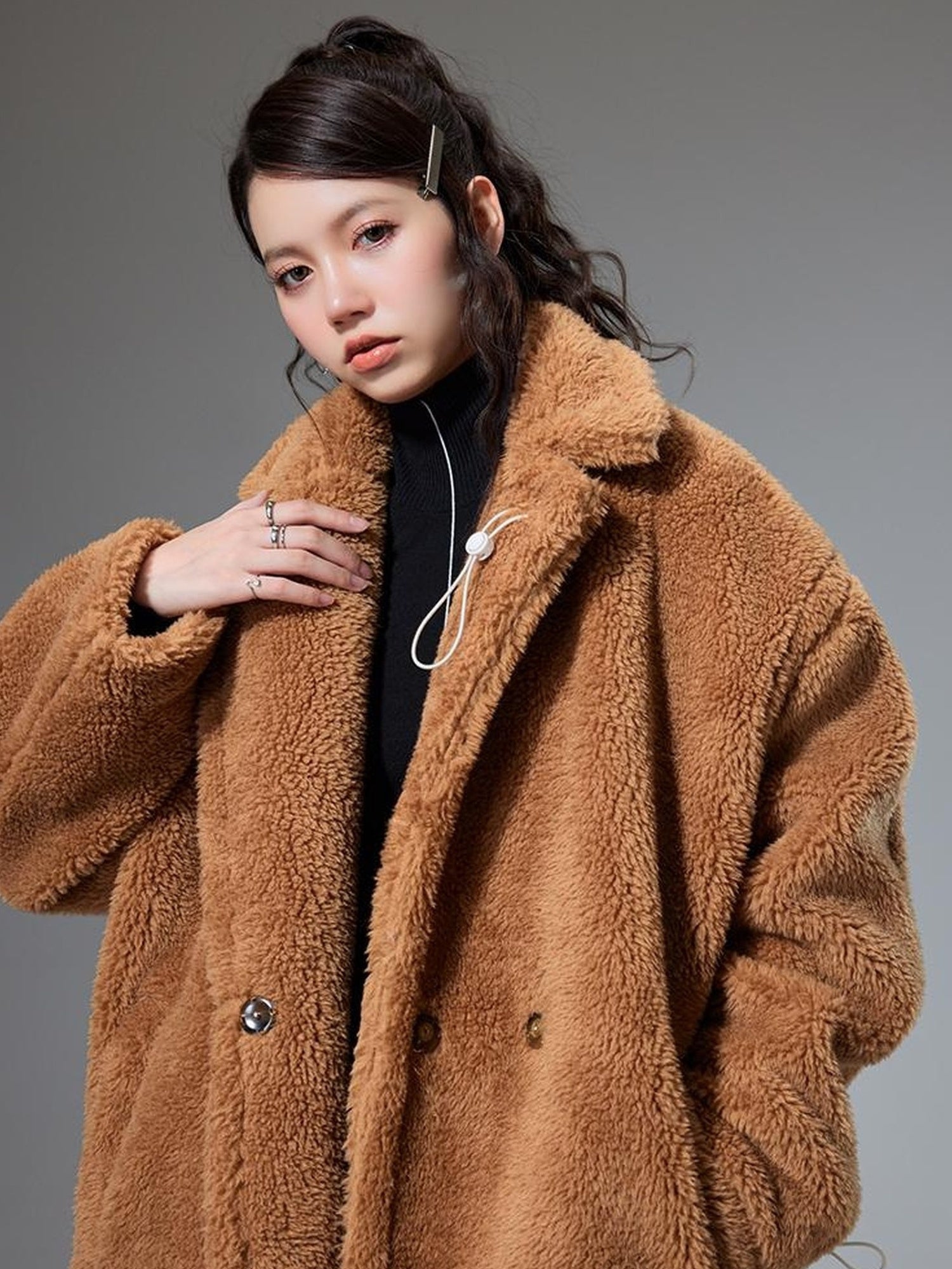 DIDDI MODA Teddy Bear Floral Patch Overcoat