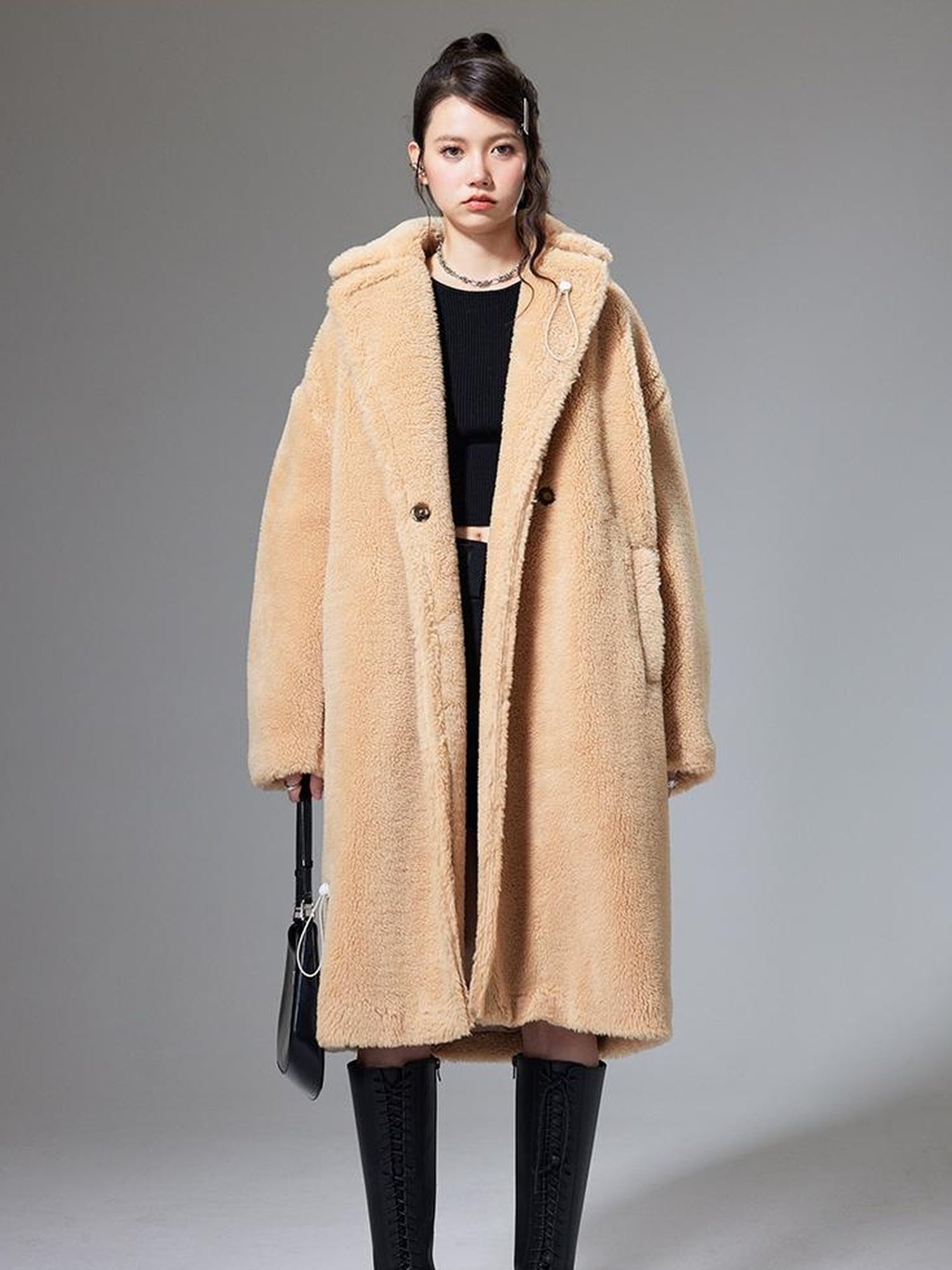 DIDDI MODA Teddy Bear Floral Patch Overcoat