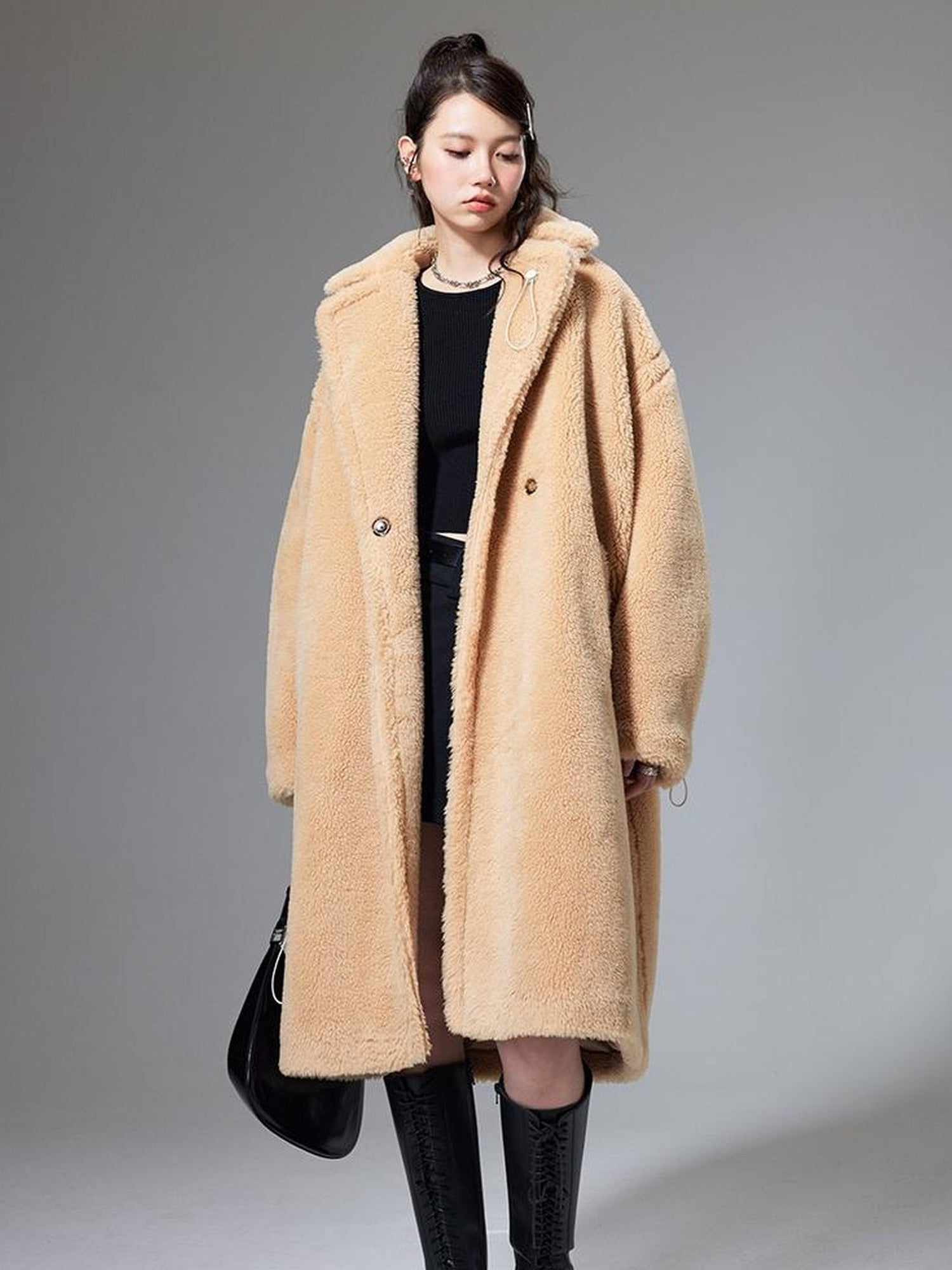 DIDDI MODA Teddy Bear Floral Patch Overcoat
