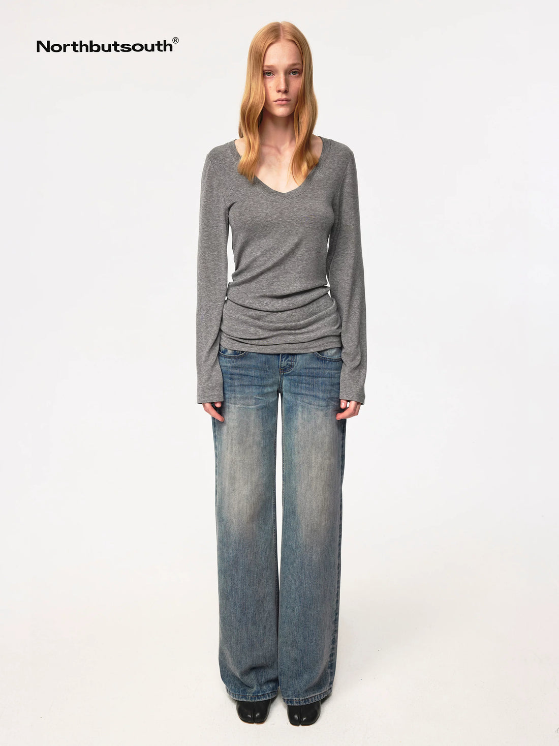 Textured Crease Low Rise Relaxed Jeans