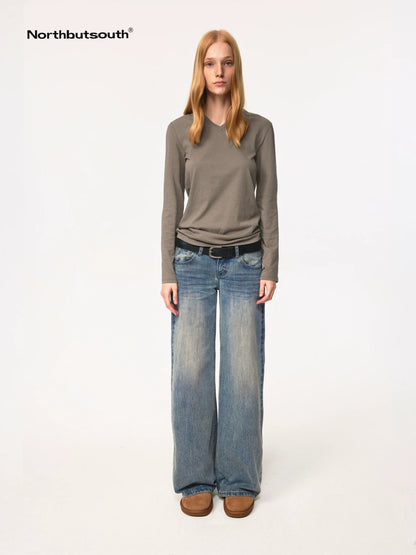 Textured Crease Low Rise Relaxed Jeans