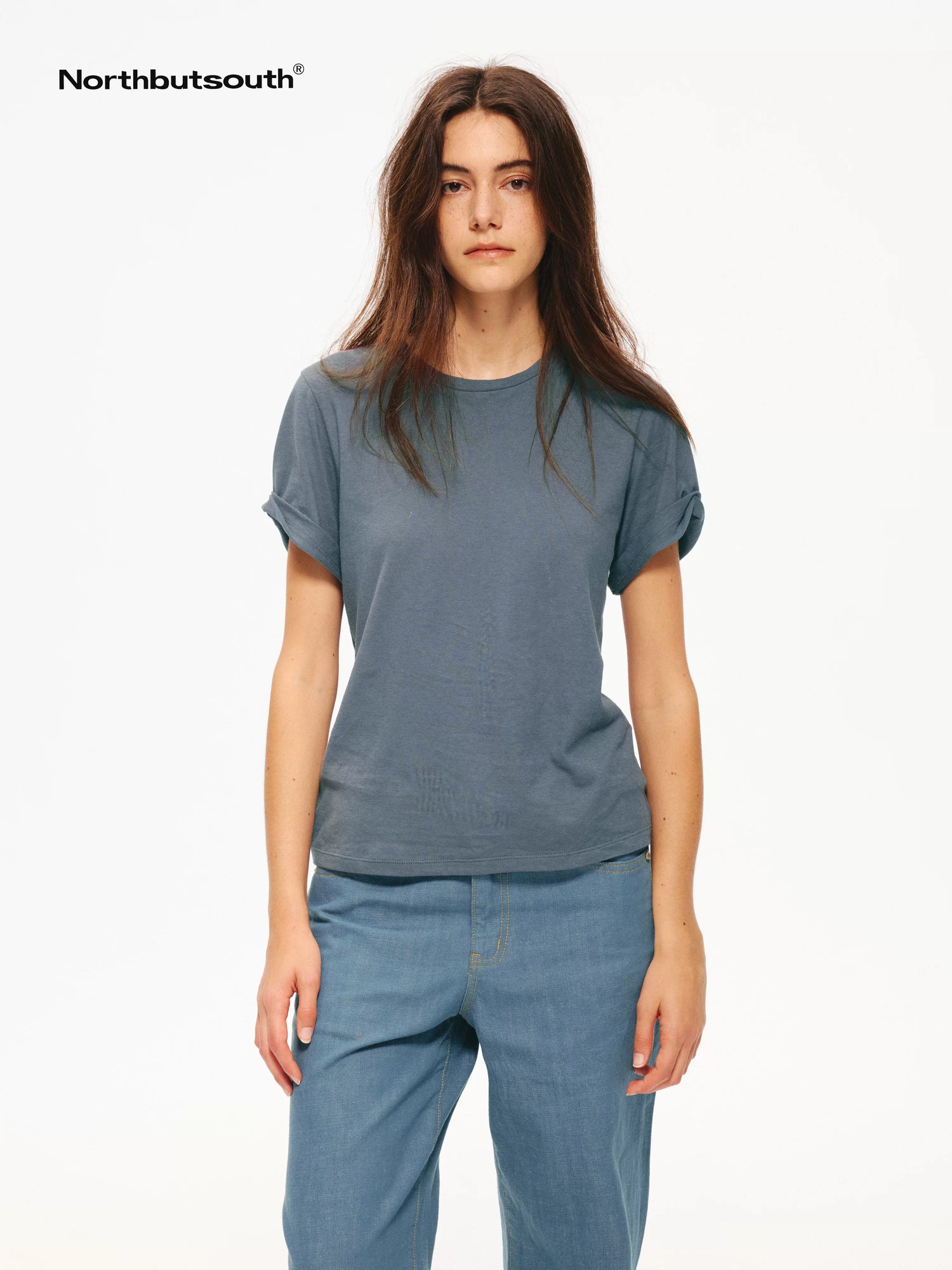 Textured Crewneck Folded Cuff Loose Women&