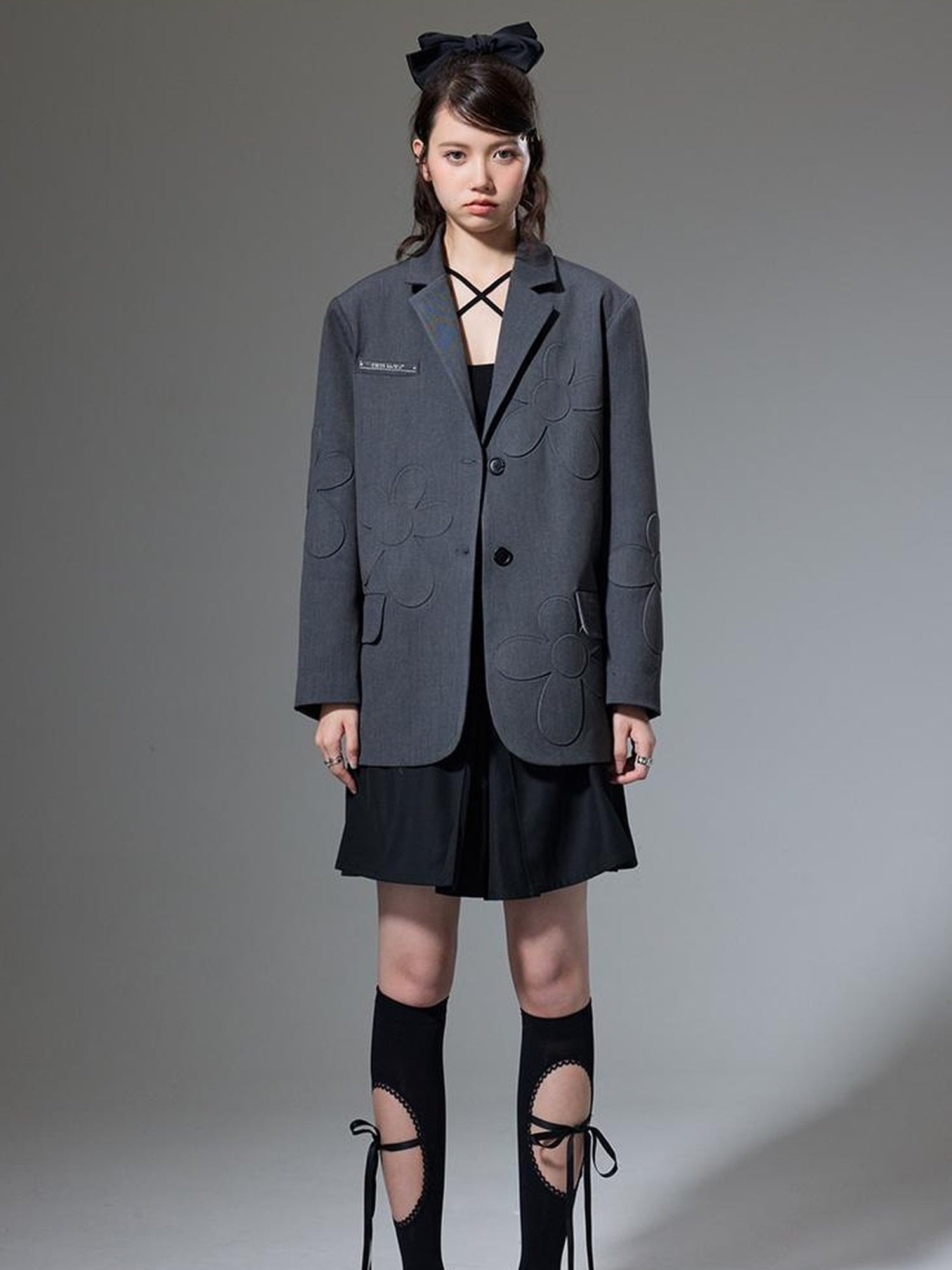 DIDDI MODA Textured Floral Blazer Spring Structured Jacket