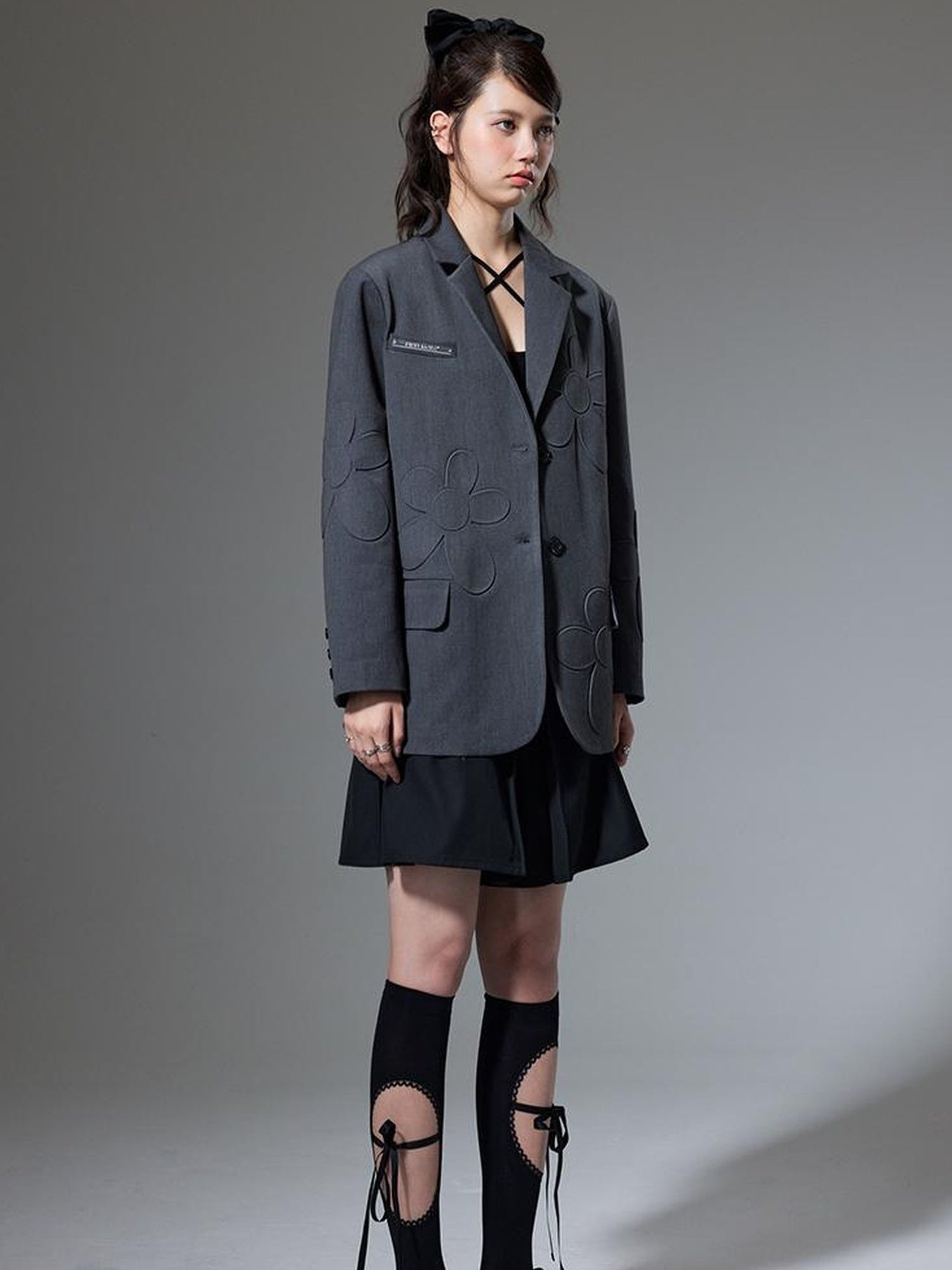 DIDDI MODA Textured Floral Blazer Spring Structured Jacket