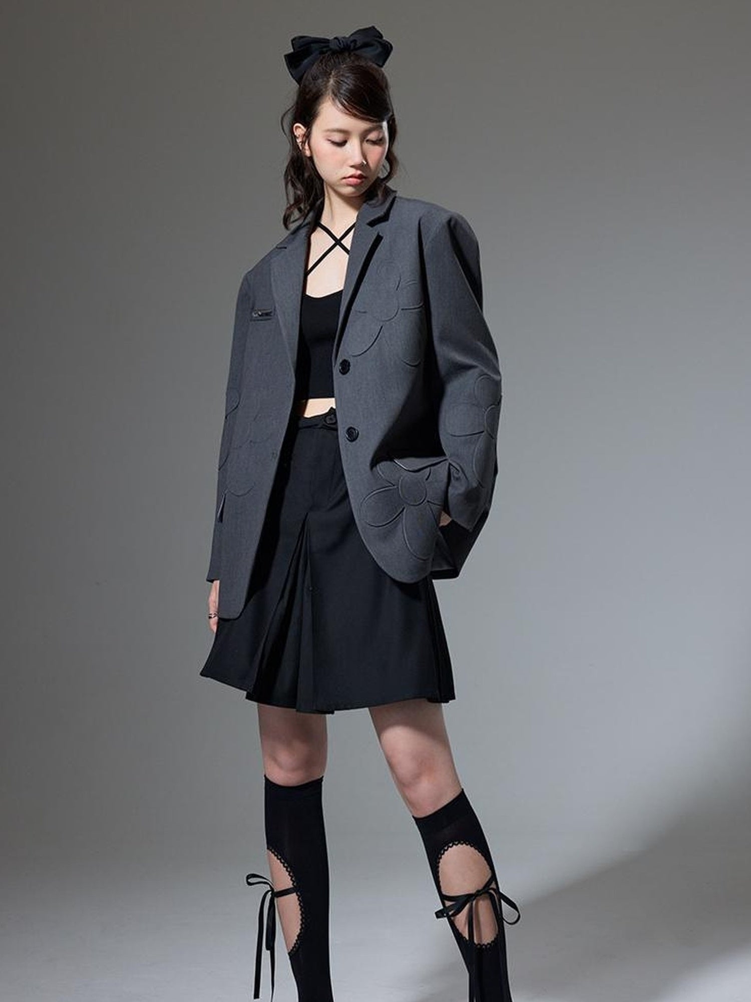 DIDDI MODA Textured Floral Blazer Spring Structured Jacket