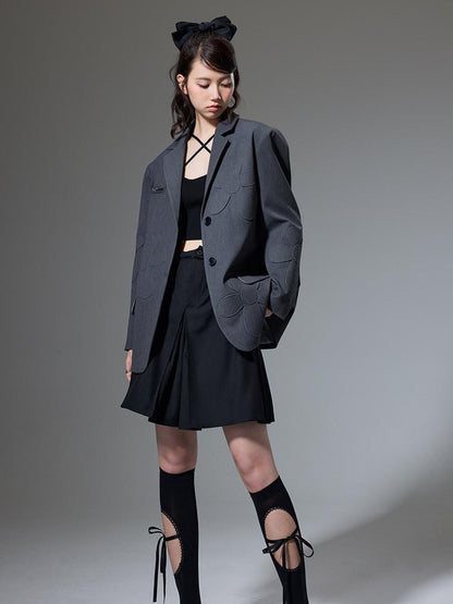 DIDDI MODA Textured Floral Blazer Spring Structured Jacket