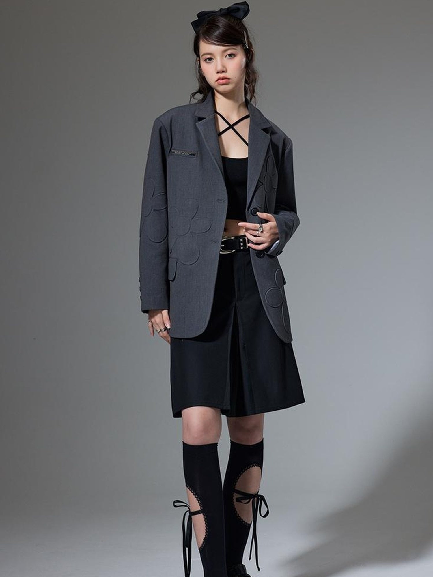 DIDDI MODA Textured Floral Blazer Spring Structured Jacket