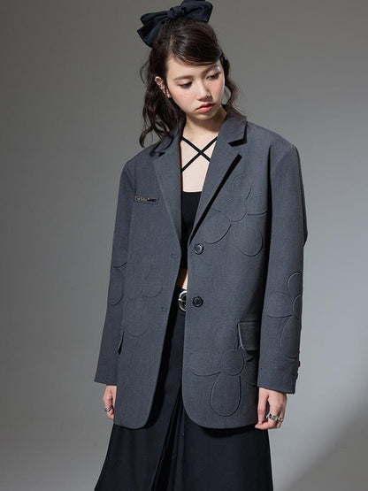 DIDDI MODA Textured Floral Blazer Spring Structured Jacket