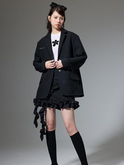 DIDDI MODA Textured Floral Blazer Spring Structured Jacket