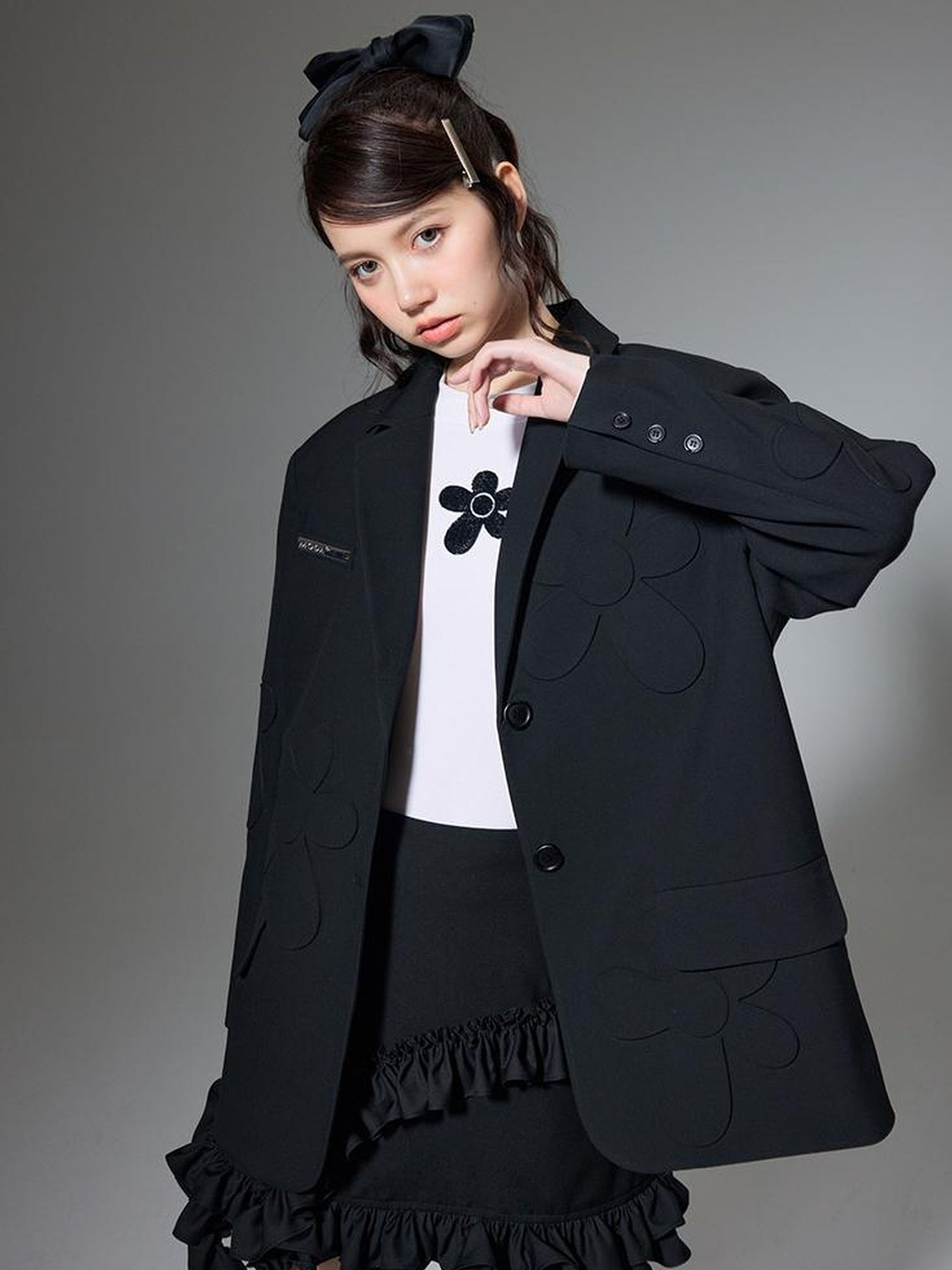 DIDDI MODA Textured Floral Blazer Spring Structured Jacket
