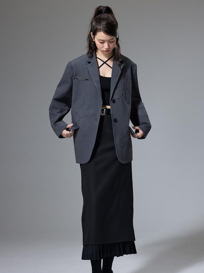 DIDDI MODA Textured Floral Blazer Spring Structured Jacket