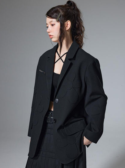 DIDDI MODA Textured Floral Blazer Spring Structured Jacket