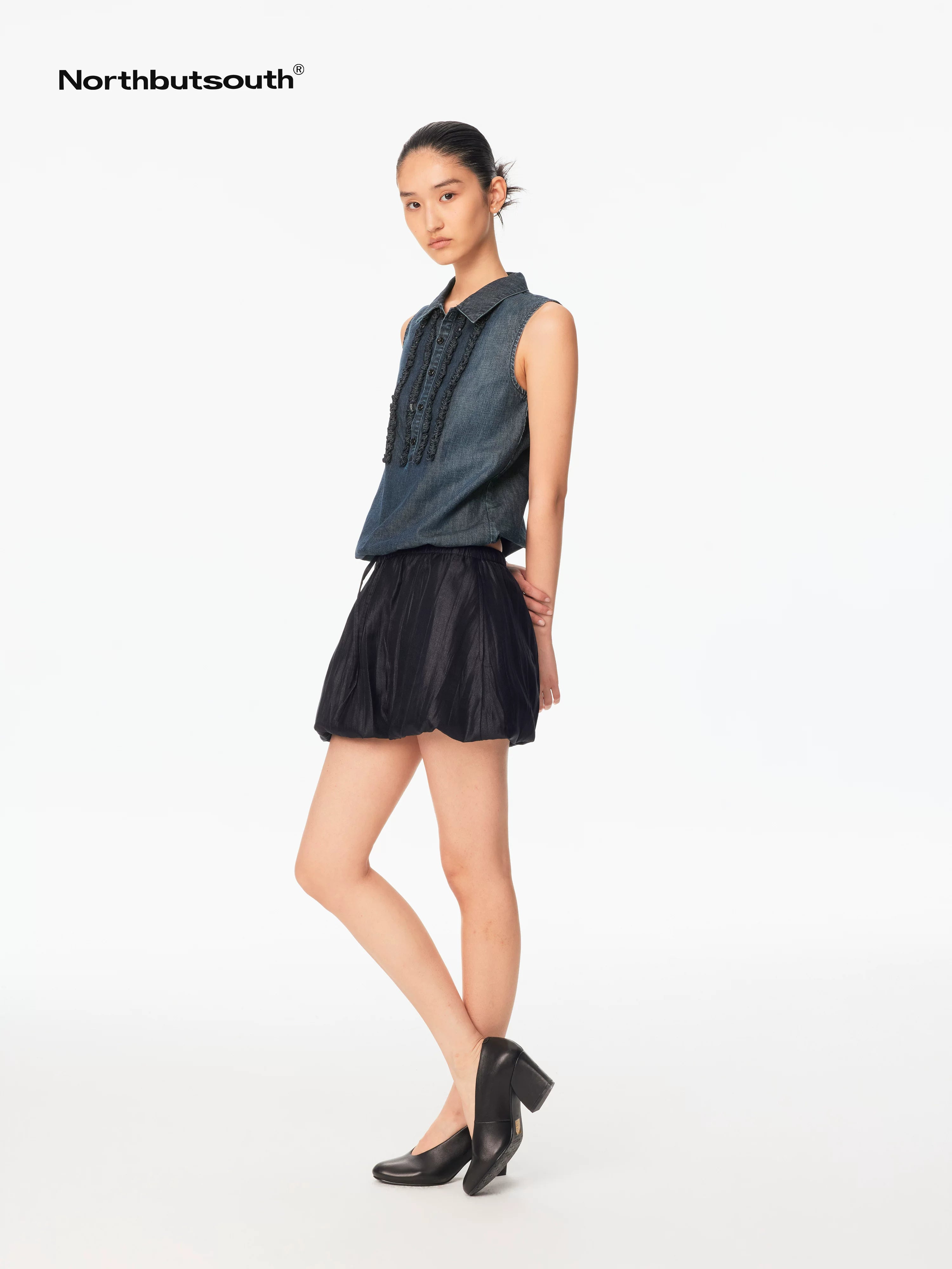 Textured Puffed Pressed Pleat Drawstring Elastic Waist Women&