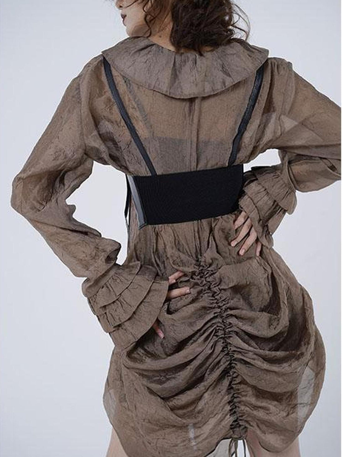 WSW WUSHENWU Textured Sleeve Versatile Shirt Dress