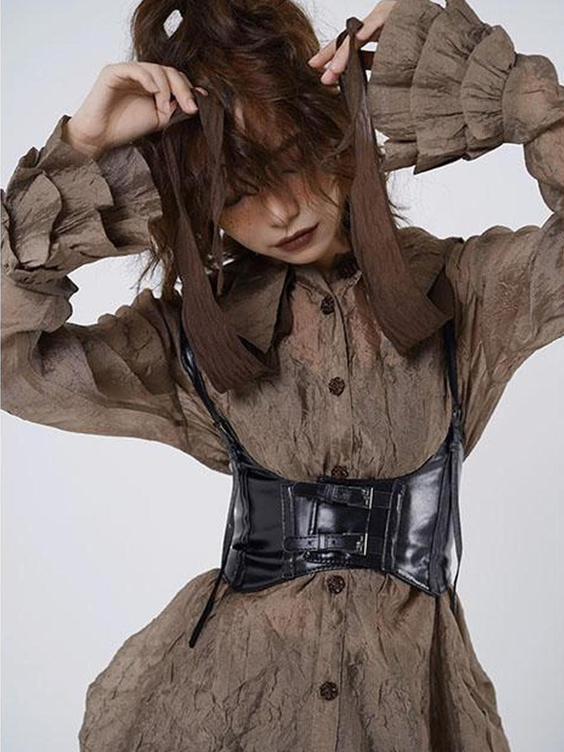 WSW WUSHENWU Textured Sleeve Versatile Shirt Dress