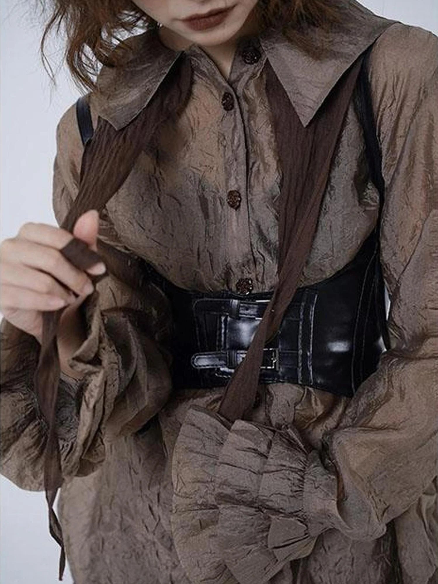 Textured Sleeve Versatile Shirt Dress