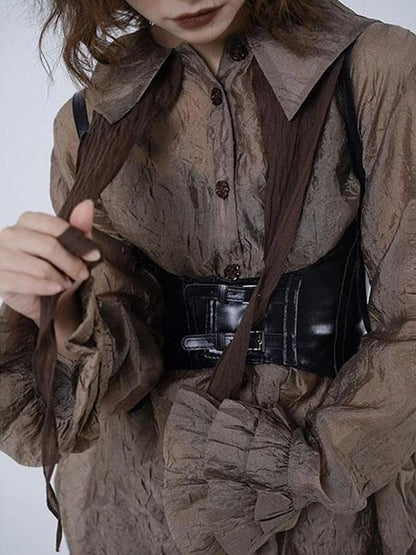 Textured Sleeve Versatile Shirt Dress