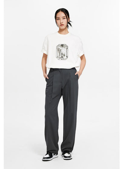 Textured Straight-Leg Trousers in Custom-Woven Fabric