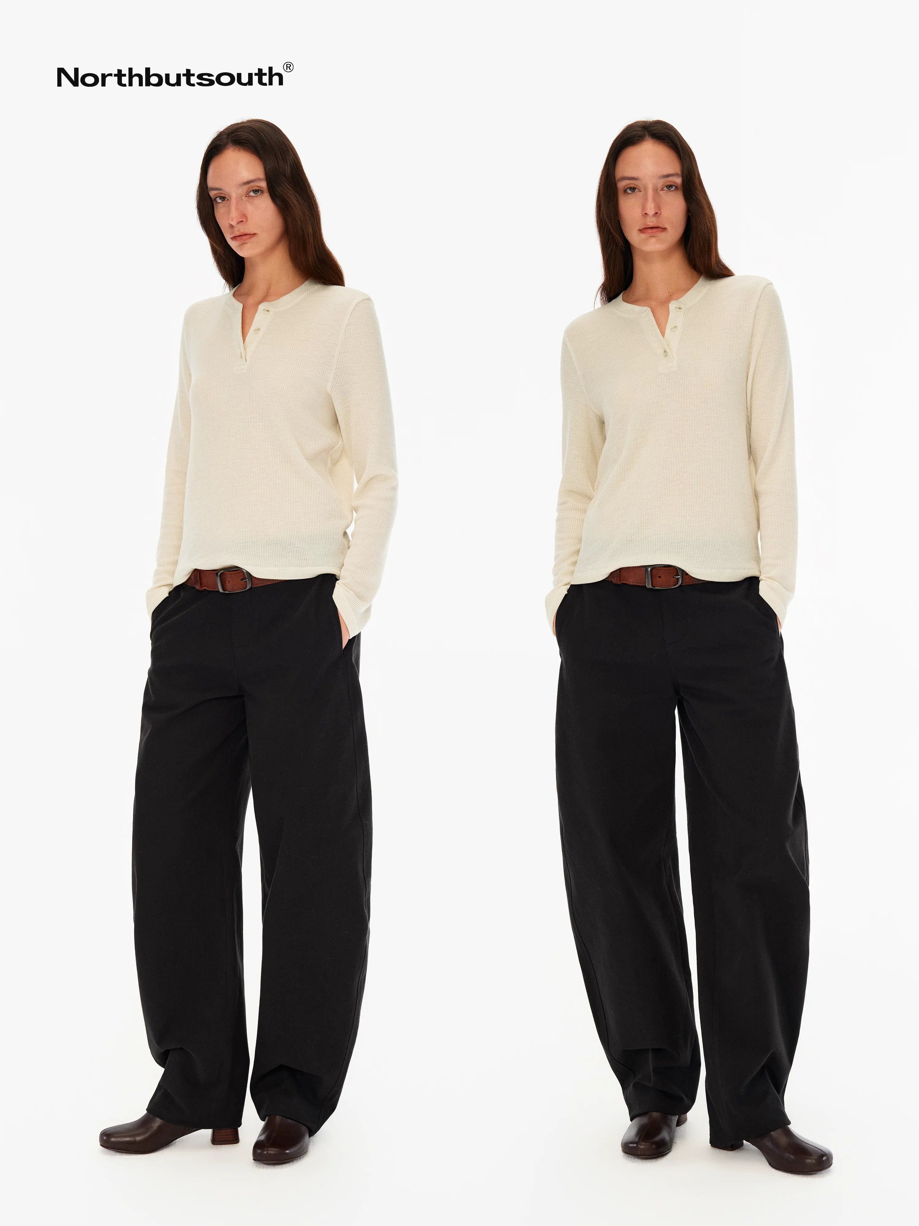 Textured Three Tone Curved Tapered Mid Low Rise Women&