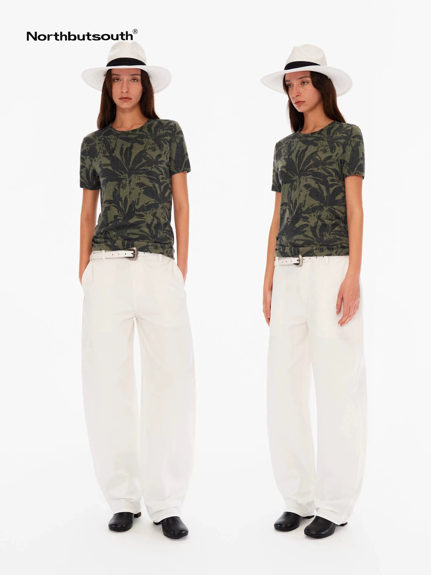 Textured Three Tone Curved Tapered Mid Low Rise Women&