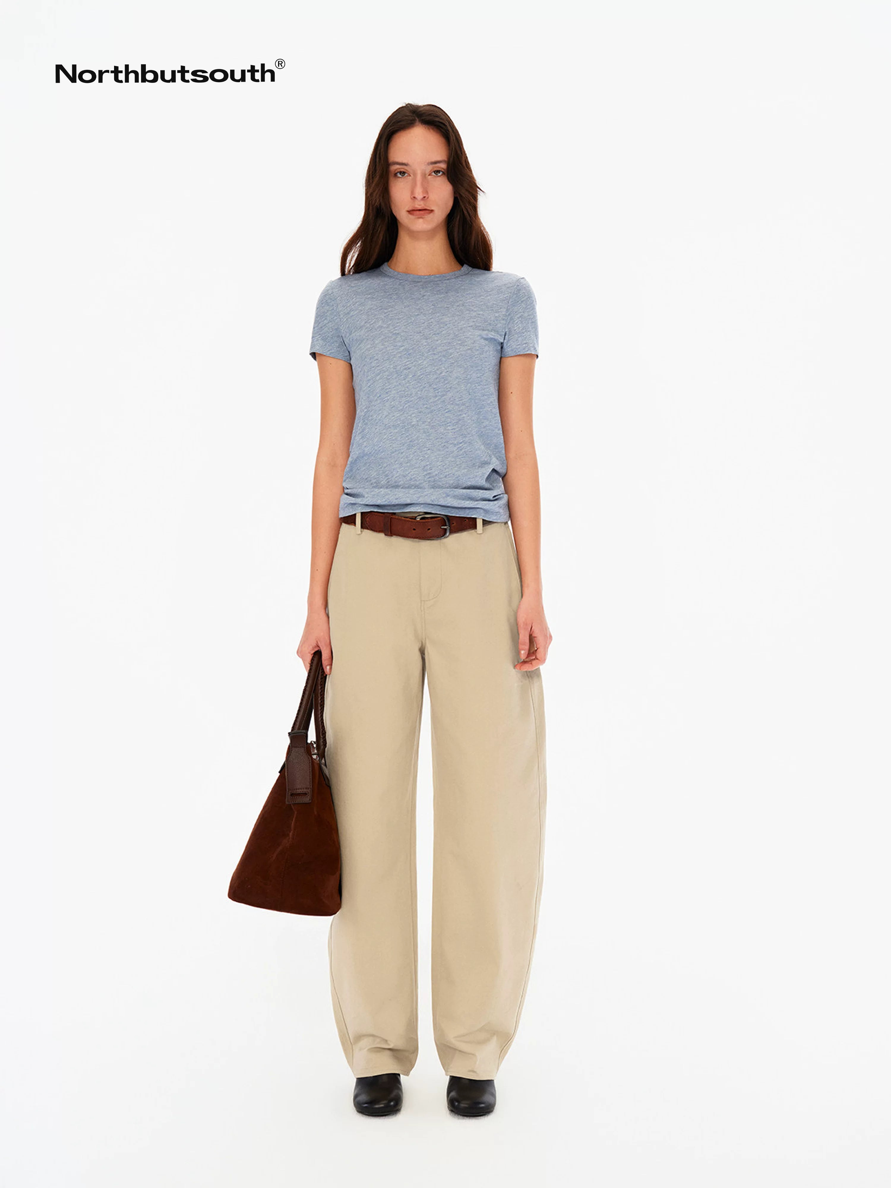 Textured Three Tone Curved Tapered Mid Low Rise Women&