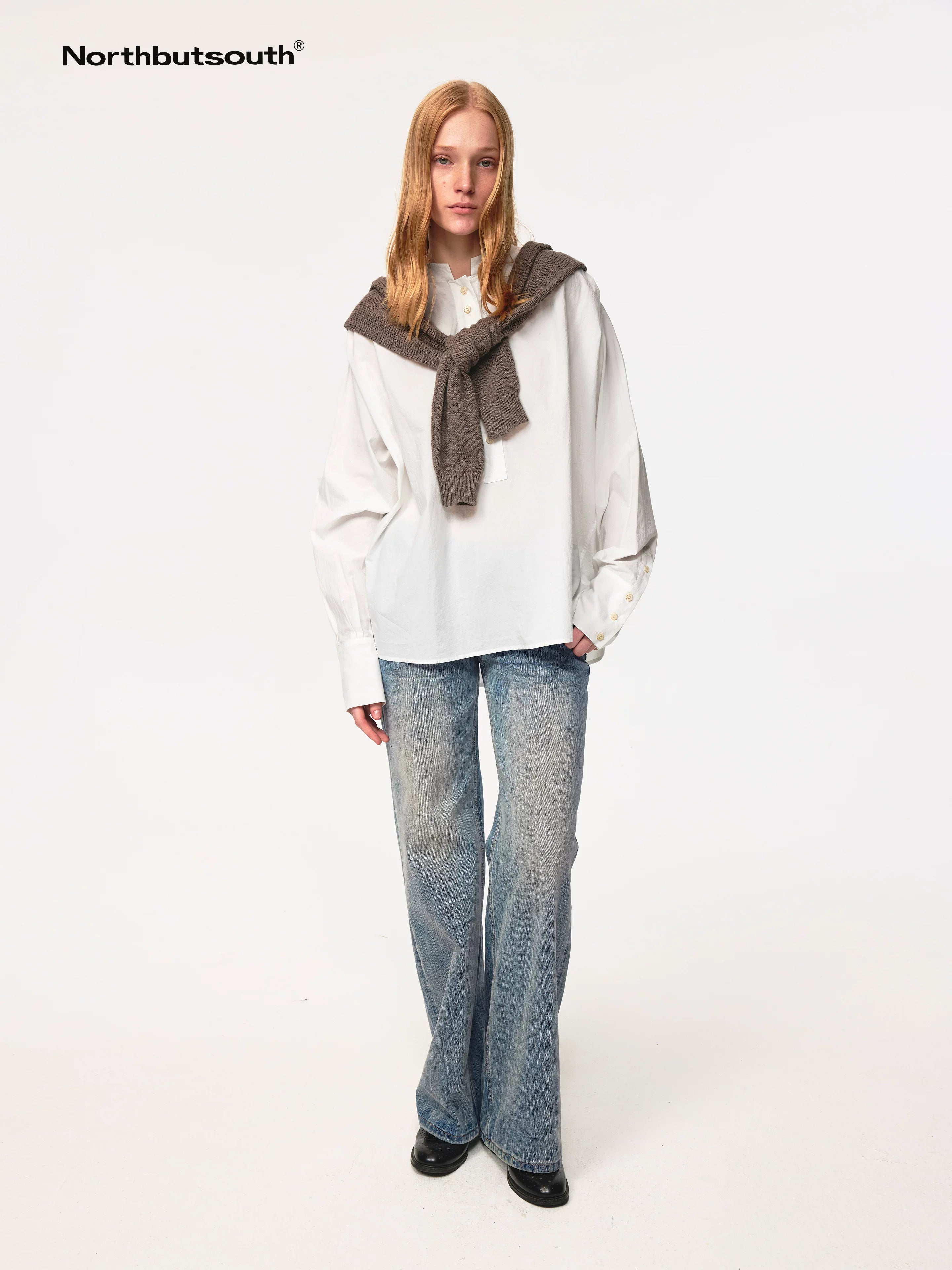 Textured Washed Relaxed Fit Shirt With Floral Button Detail