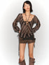 Flowers birds Market Oversized Plunge Neckline Striped Tunic Top