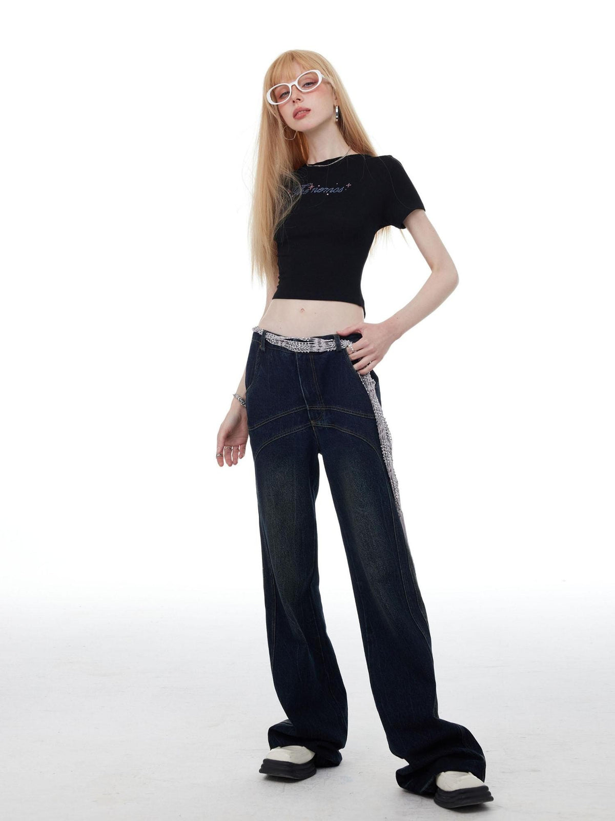 The NeverMore American Retro Distressed Dark Wash Women&