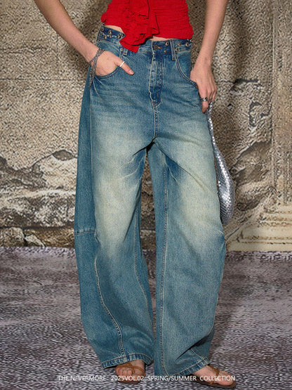 The NeverMore Blue Split Seam Distressed Wide Leg Women&