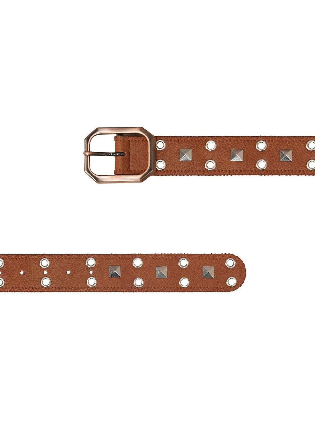 The NeverMore Brown Studded Vintage Pin Buckle Minimalist Jeans Women&
